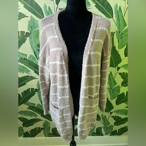 Debut Womens Brown Cream Striped Cardigan Sweater Long Length Medium